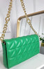 Chic Green Faux Leather Padded Handbag with Glamorous Chain Detail