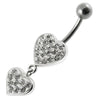 Trendy Double Red Jeweled Heart Belly Ring - Surgical Steel & Sterling Silver!