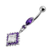 Shimmering Diamond-Shaped Belly Ring - 316L Steel & Sterling Silver Charm