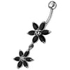 Sparkling Silver Jeweled Flower Belly Ring - Elegant 14g Curved Body Jewelry