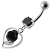 Elegantly Jeweled Rose Heart Belly Ring - 316L Surgical Steel & Sterling Silver