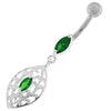 Trendy Ellipse Shape Sterling Silver Belly Ring with Sparkling Zirconia