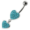 Trendy Double Red Jeweled Heart Belly Ring - Surgical Steel & Sterling Silver!