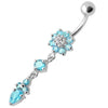 Trendy Fancy Flower Banana Belly Ring - 316L Steel & Sterling Silver Charm