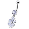 Trendy Jeweled Flower Belly Ring - Elegant Silver & Surgical Steel Design