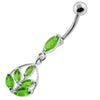 Elegant Jeweled Leaf Belly Ring - 316L Steel & Sterling Silver Charm