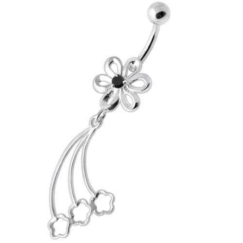 Elegant Jeweled Flower Belly Ring - 925 Silver & Cubic Zirconia Sparkle!