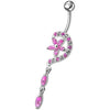 Sparkling Silver Jeweled Flower Belly Ring - Trendy 14g Long Tail Design