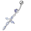 Trendy Jeweled Silver Flower Belly Ring - Surgical Steel & Sterling Charm