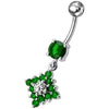 Sparkling Flower Dangle Belly Ring - Elegant CZ Gemmed Body Jewelry