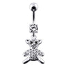 Trendy Jeweled Teddy Bear Belly Ring - Stylish 316L Steel & Sterling Silver Charm