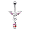 Edgy Silver Devil Skull Belly Ring - Trendy 14g Surgical Steel Jewelry