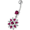 Elegant White Royal Flower Jeweled Belly Ring - 14g Surgical Steel