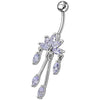 Trendy Steel & Sterling Silver Banana Bar Belly Ring with Dazzling Chandeliers