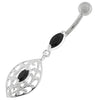 Trendy Ellipse Shape Sterling Silver Belly Ring with Sparkling Zirconia