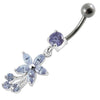 Stylish Sterling Silver Flower Belly Ring with Dazzling Stone Accents