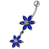 Sparkling Silver Jeweled Flower Belly Ring - Elegant 14g Curved Body Jewelry