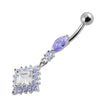 Shimmering Diamond-Shaped Belly Ring - 316L Steel & Sterling Silver Charm