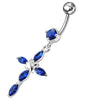 Trendy Jeweled Silver Flower Belly Ring - Surgical Steel & Sterling Charm