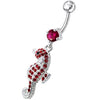 Trendy Jeweled Seahorse Belly Ring - Stylish 14g Surgical Steel & Sterling Silver