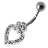 Trendy Heart Silver Belly Ring - Sparkling SS Banana Bar Navel Jewelry