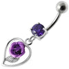 Elegantly Jeweled Rose Heart Belly Ring - 316L Surgical Steel & Sterling Silver