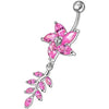 Jeweled Floral Dangling Belly Ring - Sterling Silver & Surgical Steel