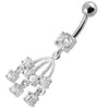 Trendy Curved Bar Belly Ring with Dazzling Chandelier Charm - Stunning Body Jewelry