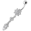 Trendy Fancy Flower Banana Belly Ring - 316L Steel & Sterling Silver Charm