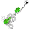 Trendy SS Curved Belly Ring with Glamorous Sterling Silver Charm