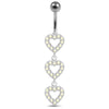 Triple Heart Fancy Jeweled Curved Bar Belly Ring - Trendy & Stylish!