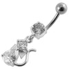 Trendy Jeweled Silver Banana Bar Belly Ring - Dazzle Your Midriff!