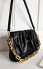 Chic Green Faux Leather Shoulder Bag with Stylish Chain Strap