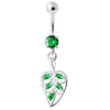 Sparkling Jeweled Leaf Navel Belly Ring - 925 Silver & Cubic Zirconia Gem!