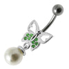 Elegant Butterfly Pearl Belly Ring - Dazzling Jewel Body Jewelry