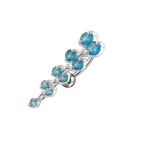 Elegant Jeweled Silver Curved Belly Ring - Trendy & Stylish Body Jewelry