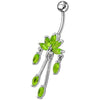 Trendy Steel & Sterling Silver Banana Bar Belly Ring with Dazzling Chandeliers