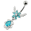 Enchanting Floral Wings Belly Ring - 316L Steel & Sterling Silver Elegance