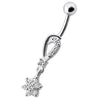 Trendy Jeweled Flower Belly Ring - Stunning Silver & Surgical Steel Design!