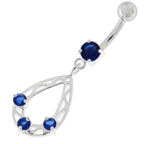 Sparkling Oval Triple Stone Belly Ring - 925 Sterling Silver & Surgical Steel