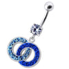 Trendy Multi-Colored Stone Crossed Dangling Belly Ring - 316L Steel & Silver