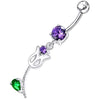 Vibrant Jeweled Flower Belly Ring ? Stylish Silver & Surgical Steel Design