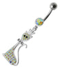 Sparkling Jeweled Cat Crown Belly Ring - Chic 14g Stainless Steel Accessory