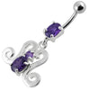 Trendy SS Curved Belly Ring with Glamorous Sterling Silver Charm