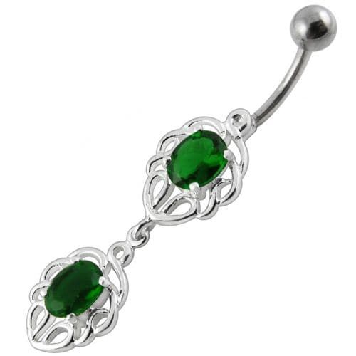 Trendy Jeweled Belly Ring - Elegant 316L Surgical Steel & Sterling Silver Charm