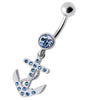 Trendy Jeweled Anchor Belly Ring - Stylish 14g Sterling Silver Design