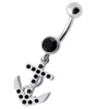 Trendy Jeweled Anchor Belly Ring - Stylish 14g Sterling Silver Design