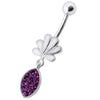 Elegant Jeweled Leaf Belly Ring - Dazzling Surgical Steel & Sterling Silver!