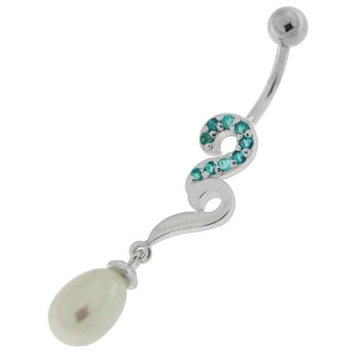 Trendy Pearl-Infused Silver Dangling Belly Ring for Fashion-Forward Shoppers