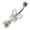 Elegant Butterfly Pearl Belly Ring - Dazzling Jewel Body Jewelry